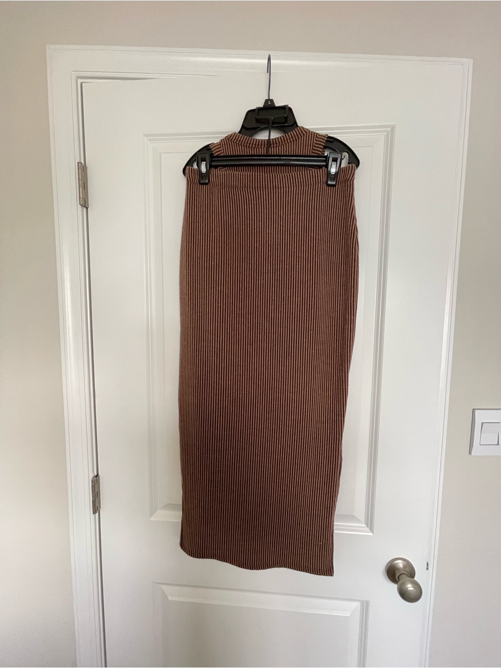 No Boundaries Ribbed Brown Midi Skirt Set - Picture 4 of 10